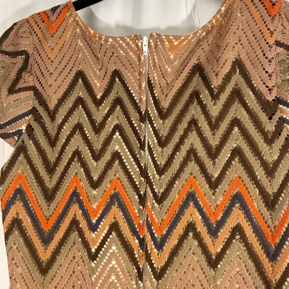 VA VA by Joy Han 70s Retro vibe Zig-Zag Dress M – Brown & Orange Short Sleeve - Picture 4 of 4
